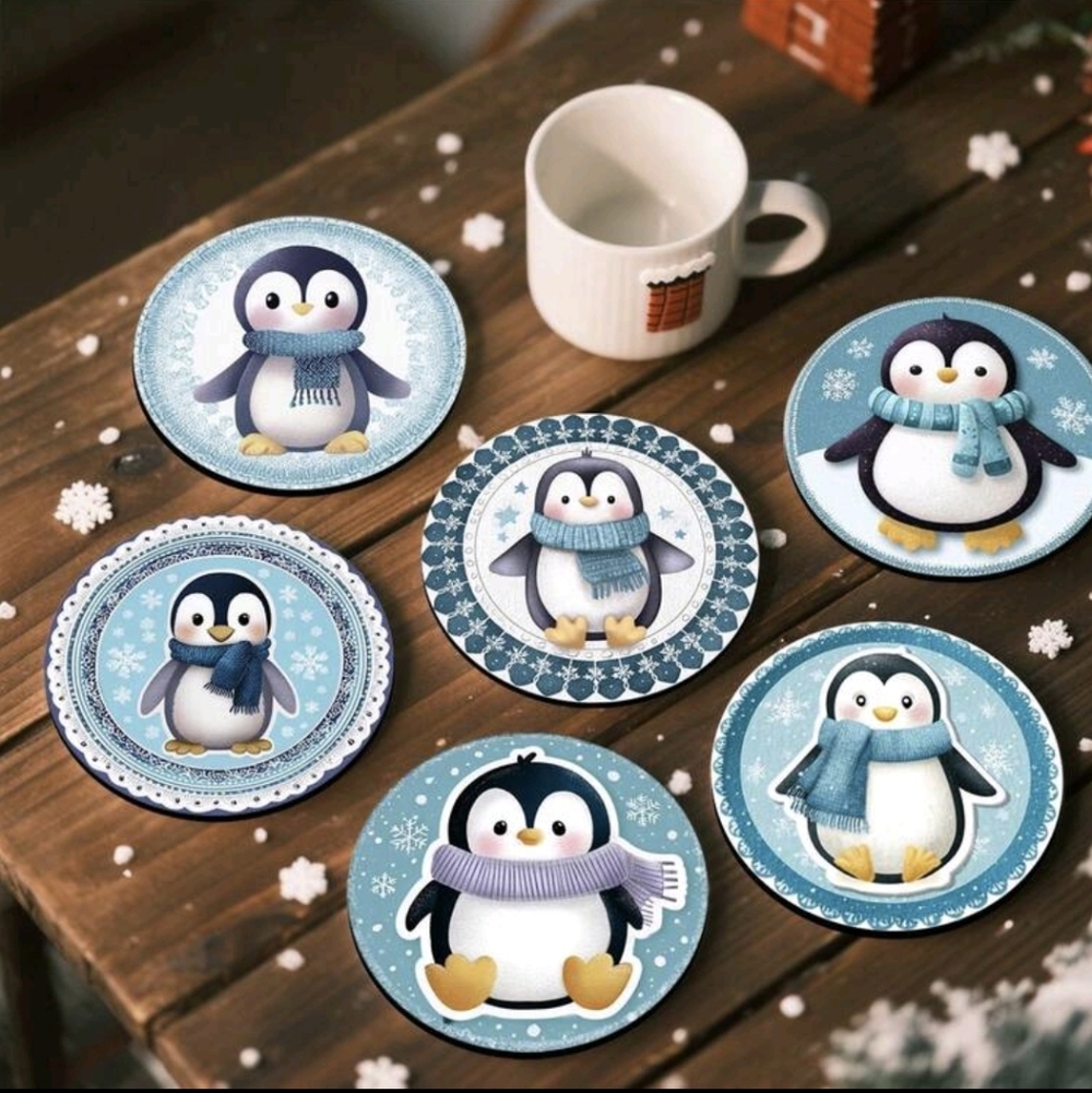 Penguin Coaster Set Of 6 Rubber - Picture 2 of 4